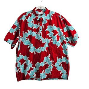 Tori Richard Hawaiian Shirt Mens XL Red Aqua Lei Print Aloha Uniforms Resortwear